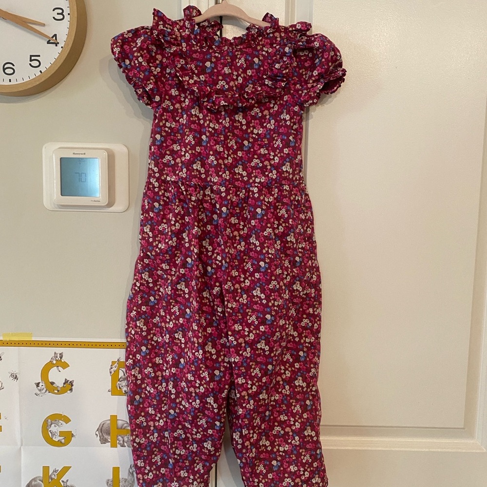 Janie and Jack Floral Kids Jumpsuit - Pink and White